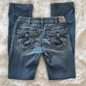 silver y2k low rise bootcut jeans